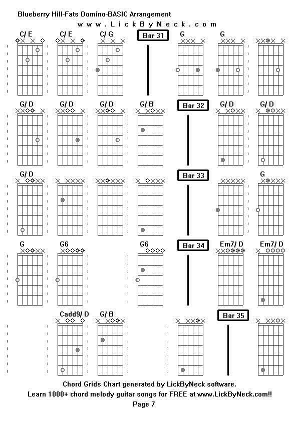 Chord Grids Chart of chord melody fingerstyle guitar song-Blueberry Hill-Fats Domino-BASIC Arrangement,generated by LickByNeck software.